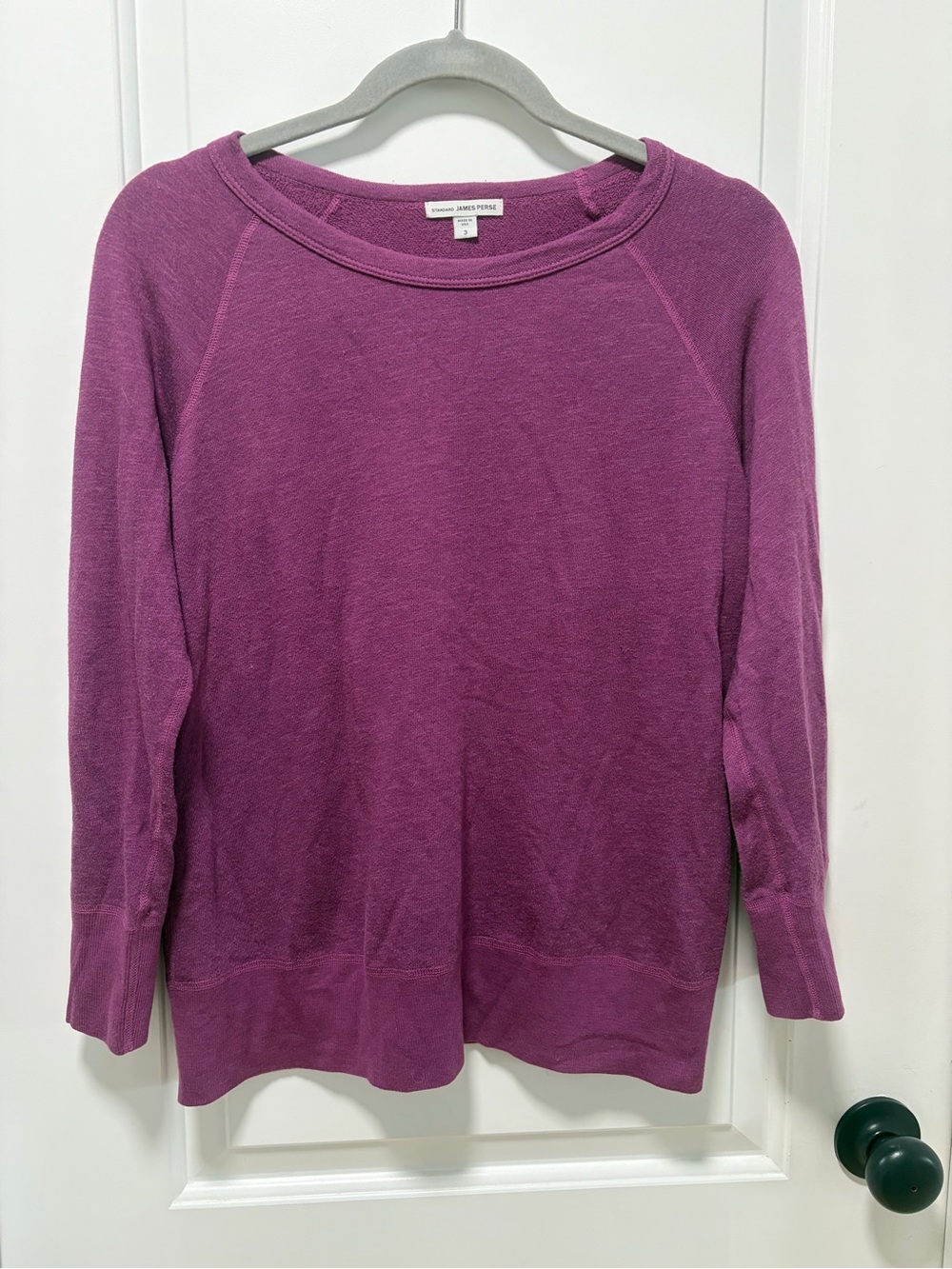 Standard James Perse size 3 Large French Terry Raglan Pullover Sweatshirt Purple